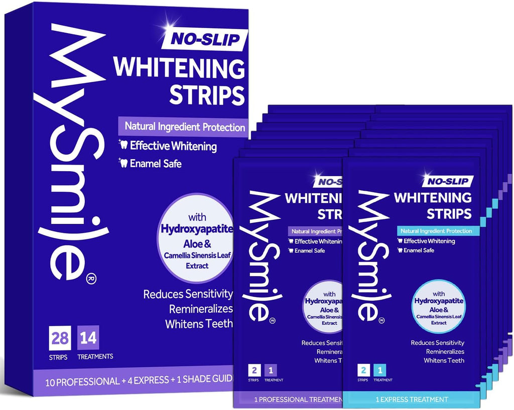 MySmile Teeth Whitening Strips, Hydroxyapatite-Infuse White Strips, Non-Sensitive Teeth Whitening with Soothing Natural Ingredients, Enamel-Safe, Residue-Free, Non-Slip, 14 Treatments Kit (28 Count)