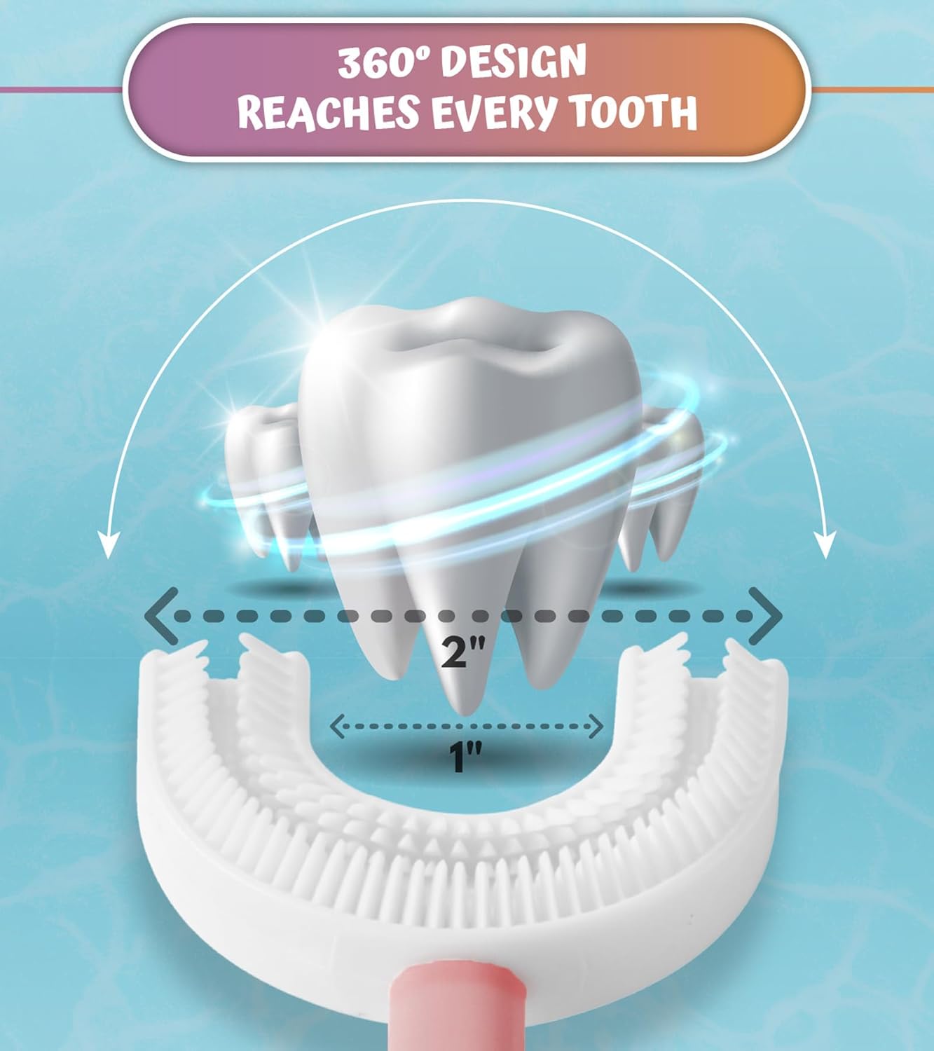 U Shaped Toothbrush Kids 6-12 Years - Two Soft Toothbrushes, Travel Case & Sensory Toothbrush - Rounded Kids Size Head - 1 Pink, 1 Blue