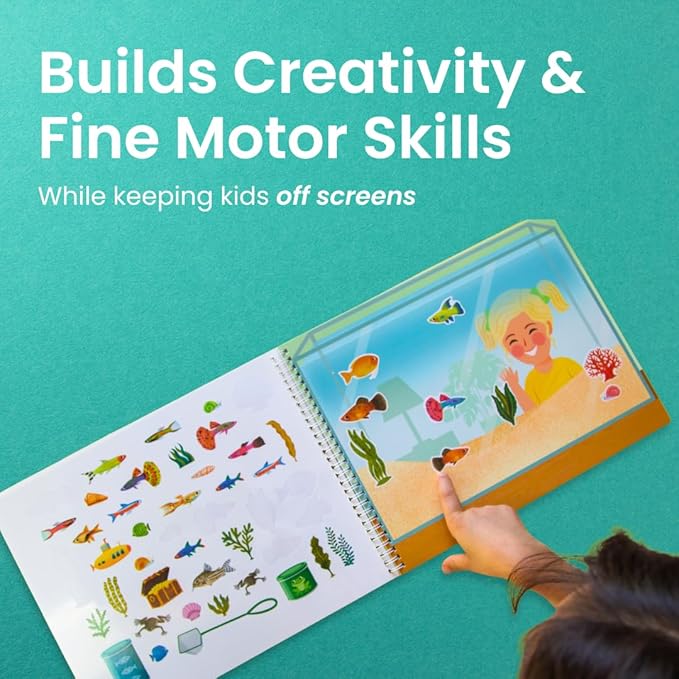 Cupkin Pet Animal Sticker Book Activity for Kids, Toddler Airplane Travel Essentials, 500+ Cat Stickers for Kids + 12 Scenes + 12 Coloring Book Pages, Animal Lover Children's Gift, Crafts Ages 2-8