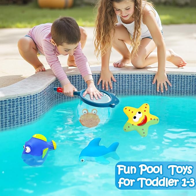 17 PCS Baby Bath Toys for Kids Ages 1-3, Mold Free No Hole Bathtub Toys with Floating Boats, Bath Spoons & Shark Net, Water Table Toys for Pool, Beach, Shower, Bath Toys for 2 3 4 Year Old Boys Girls