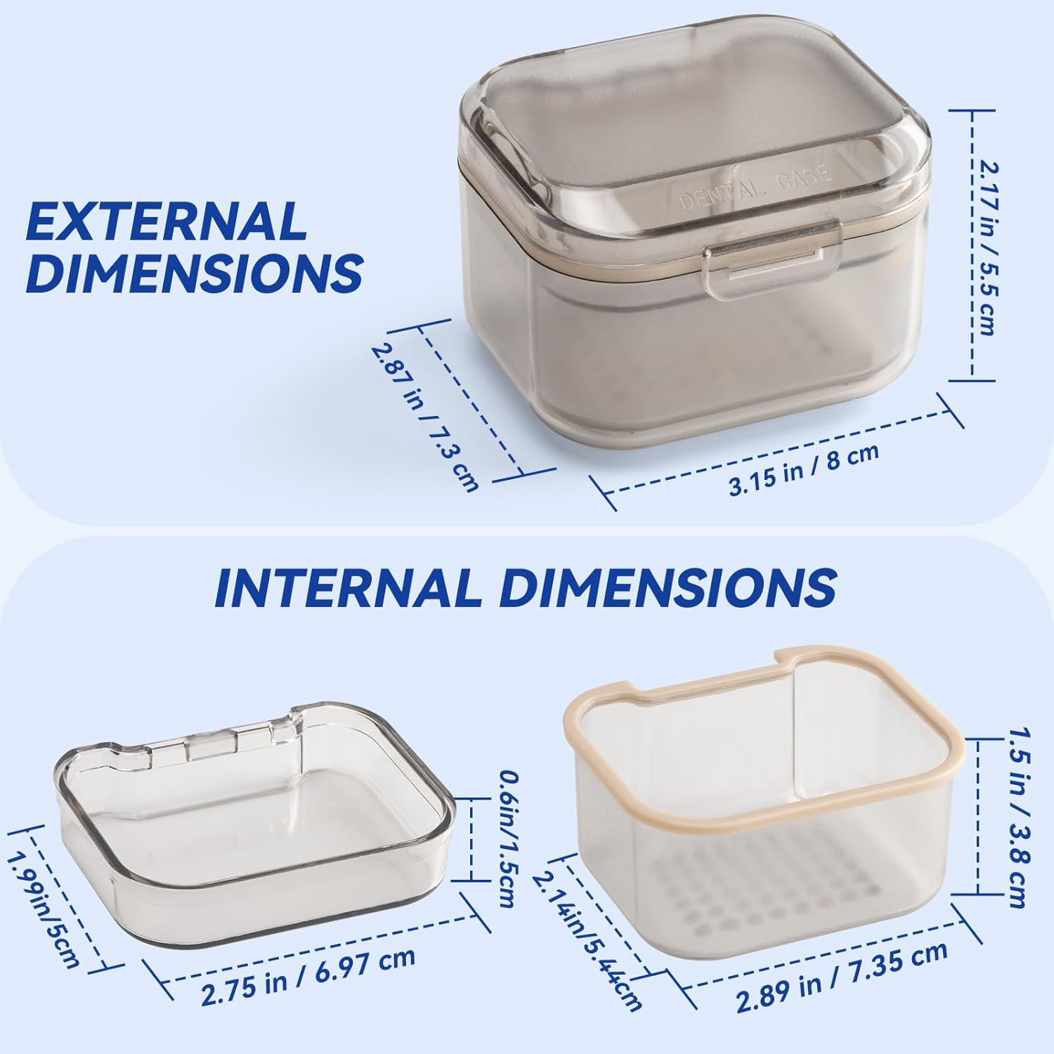 Retainer Case Box, Denture Case with Lid, Denture Cup for Partial Dentures,Mouth Guard&braces,Dentures Soaking Container Storage for Travel (Black)