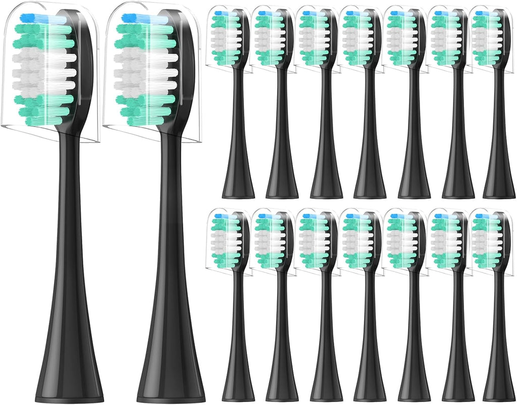 Replacement Toothbrush Heads 16 Pack Compatible with AquaSonic Black Series, Vibe Series, and Duo Series Pro Electric Toothbrush, Black