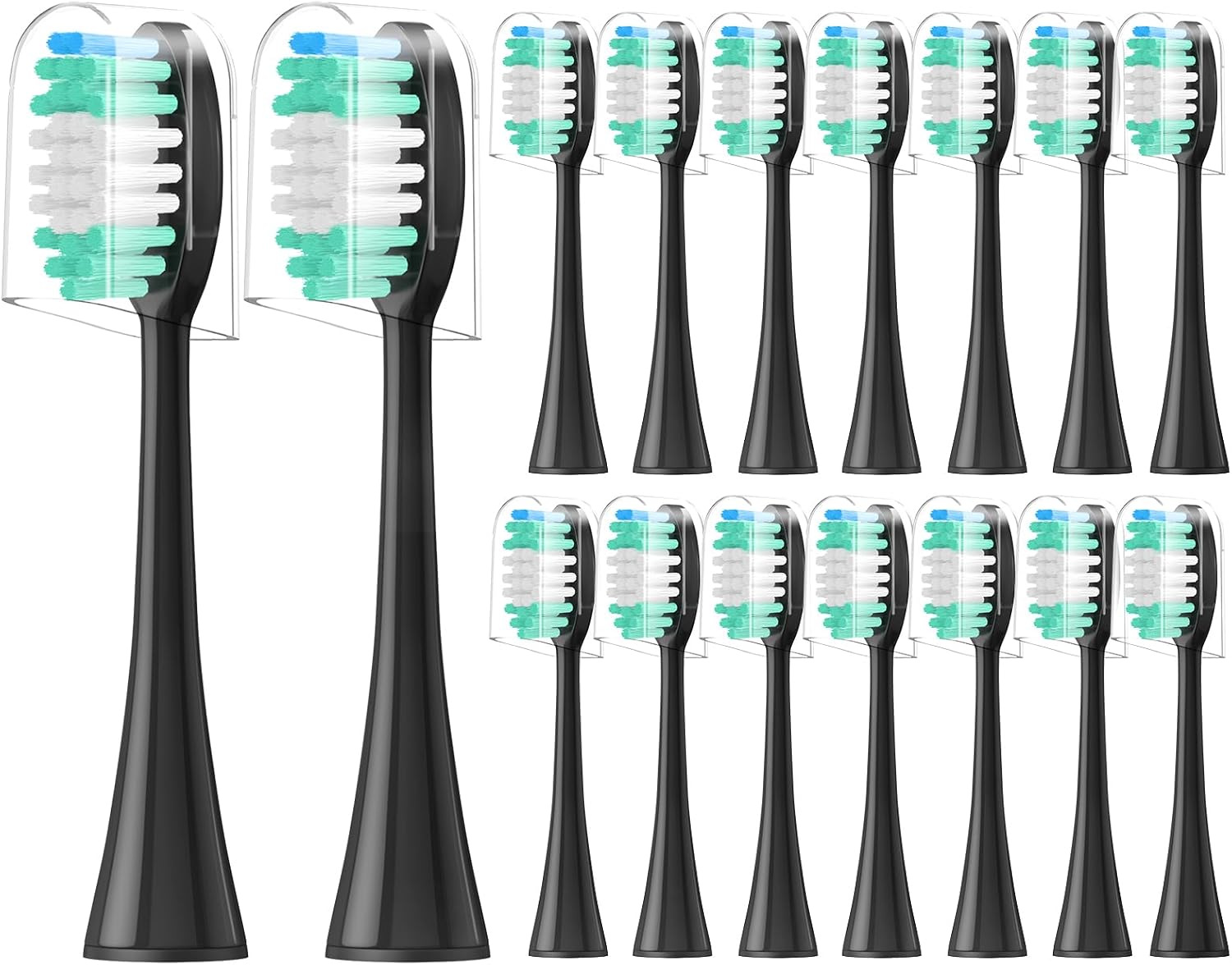 Replacement Toothbrush Heads 16 Pack Compatible with AquaSonic Black Series, Vibe Series, and Duo Series Pro Electric Toothbrush, Black