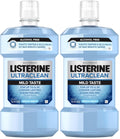 Listerine Ultraclean Alcohol Free Tartar Control Mouthwash, Oral Rinse to Help Fight Bad Breath and Tartar, for Cleaner, Naturally White Teeth, Less Intense Arctic Mint Taste, 1 L (Pack of 2)