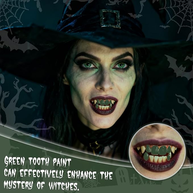 Professional Halloween Green Tooth Paint, Temporary Green Color Tooth Paint，Safe Long Lasting SFX Teeth Paint, Perfect for Cosplay, Halloween Makeup, Theater, Costume Party