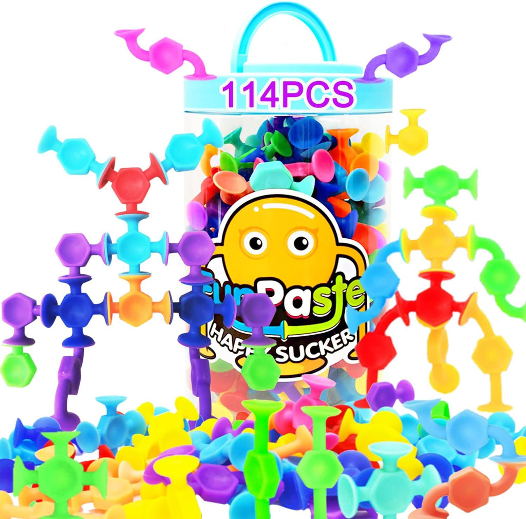 114pcs Suction Cup Bath Toys for Kids Toddlers Family Game - Preschool Learning Sensory Kindergarten Montessori Classroom Gift for Ages 3-8 Bathtub Window Toys for Autism