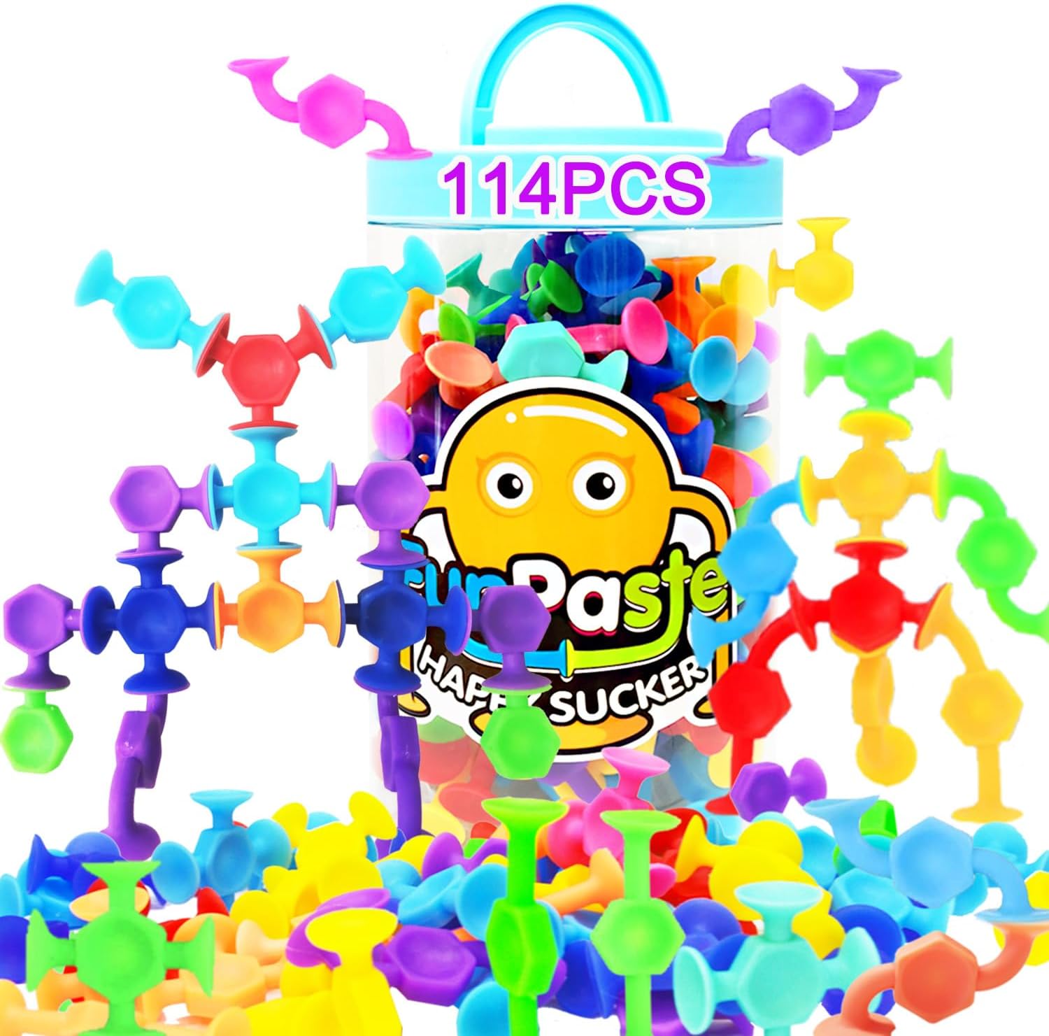114pcs Suction Cup Bath Toys for Kids Toddlers Family Game - Preschool Learning Sensory Kindergarten Montessori Classroom Gift for Ages 3-8 Bathtub Window Toys for Autism