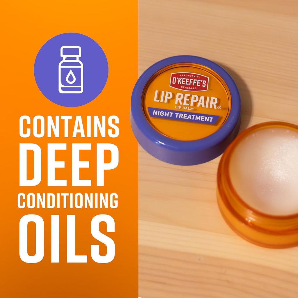 O'Keeffe's Lip Repair Night Treatment Lip Balm for Dry, Cracked Lips - 0.25 Ounce Jar (1 Pack) - Moisturizer Extremely Cracked, Dry Lips