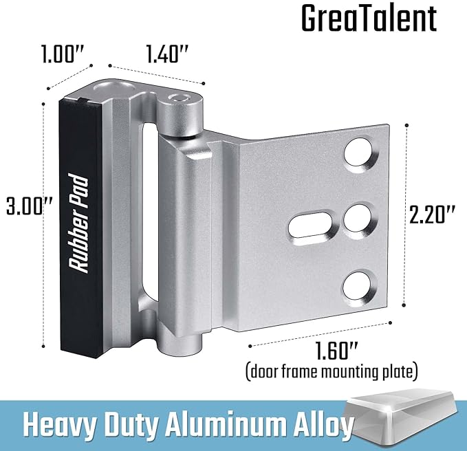 2PACK Home Security Door Reinforcement Lock Childproof, Add High Security to Home Prevent Unauthorized Entry, Aluminum Construction Finish, Frame Lock, Silver