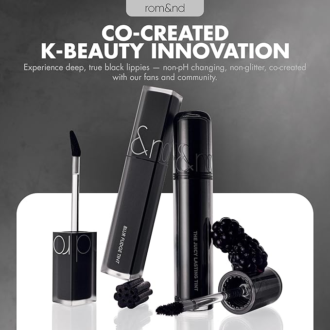 rom&nd BLACK LIP TRIO EDITION – Authentic Black Glossy Lip Tint & Liner Pencil Set | Buildable, Hydrating, Versatile K-Beauty Makeup