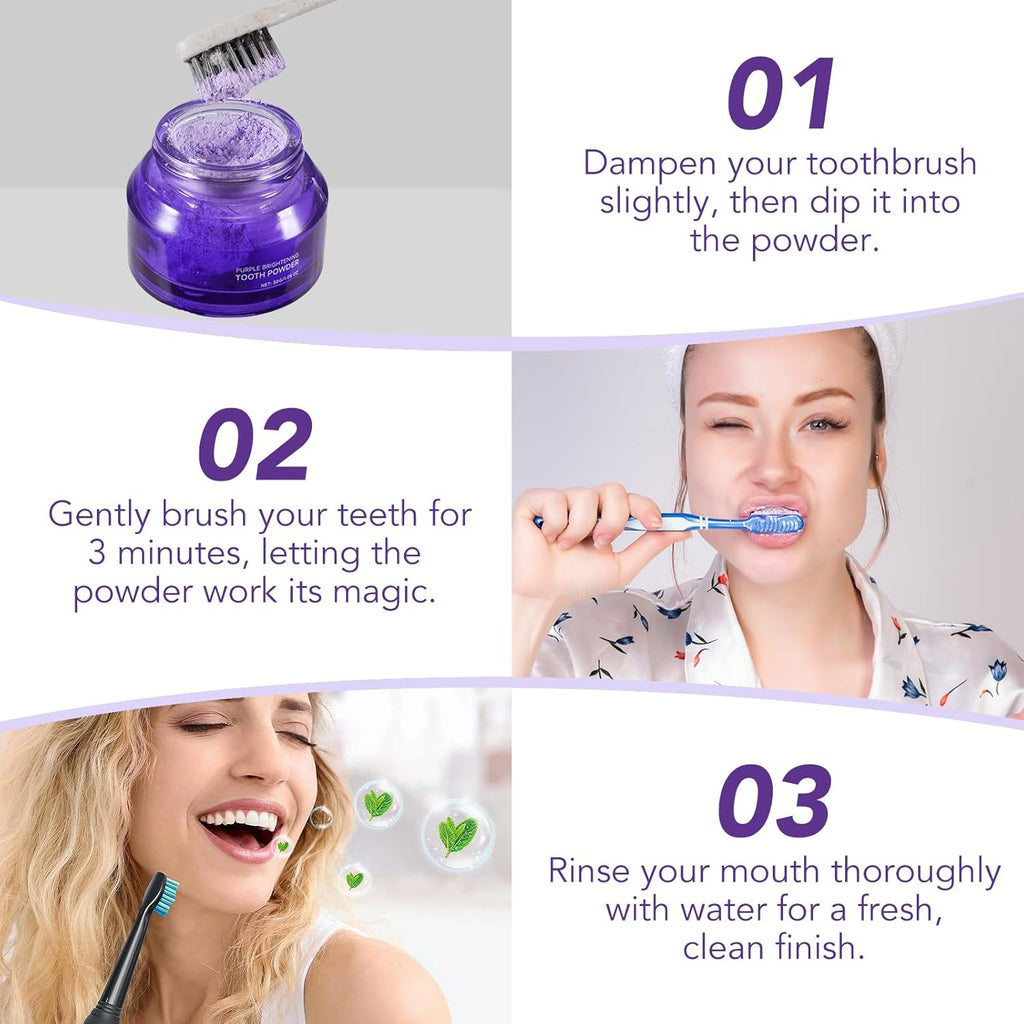 Teeth Whitening Powder,Purple Gentle Tooth Whitener,Safe & Gentle Formula,No Sensitivity,Daily Use, Enamel Friendly,Stain Removal, Color Corrector, and Toothpaste Booster (2)