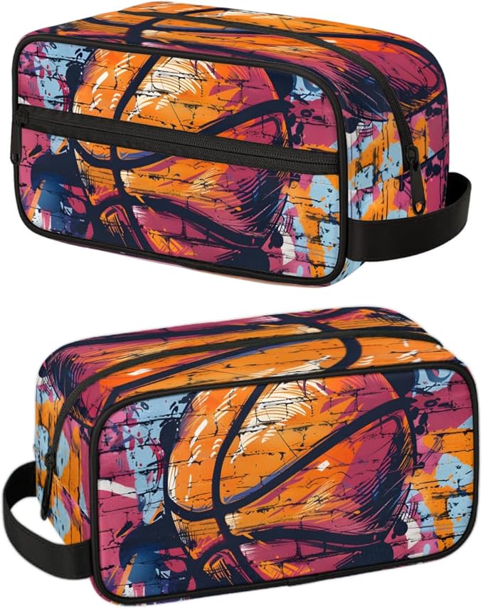 Basketball Patterns Boys Travel Toiletry Bag Waterproof Wash Bag Shower Shaving Bag Cosmetic Organizer Makeup Bag Portable Toiletries Accessories for Women Men Ball Theme