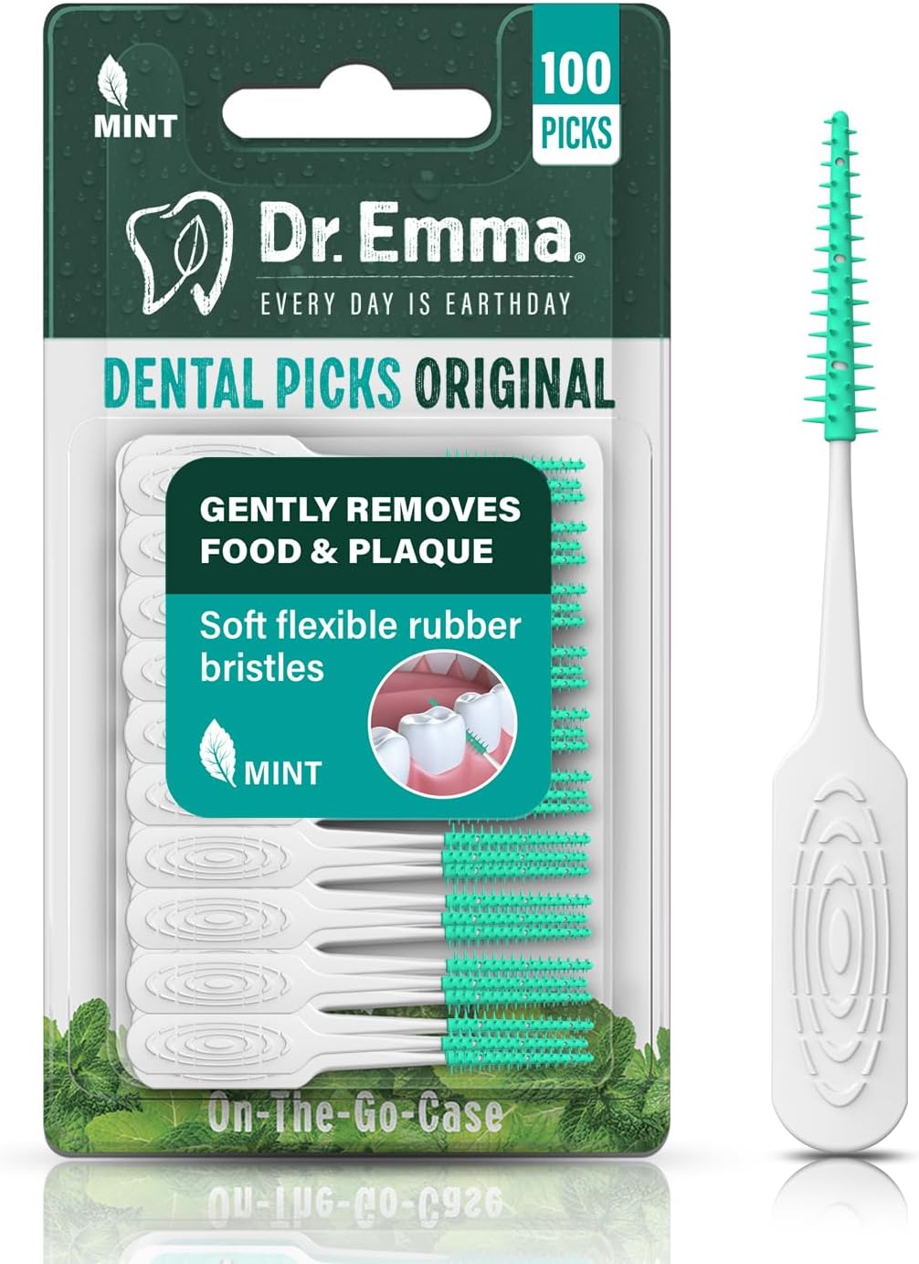 Dr. Emma Original Dental Picks Mint Soft Rubberized Tooth Picks Easy to Use Brush Picks 100Ct/Pack, 1 Pack(100Ct)
