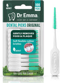 Dr. Emma Original Dental Picks Mint Soft Rubberized Tooth Picks Easy to Use Brush Picks 100Ct/Pack, 1 Pack(100Ct)