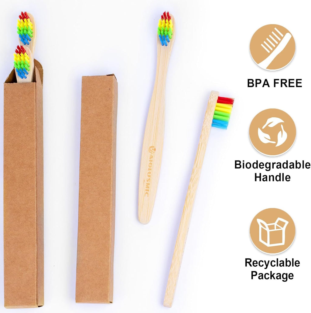 Eco-Friendly Bamboo Toothbrushes for Kids, 10 Pack Medium Bristles Rainbow, Biodegradable Natural Bamboo Handle,Plastic-Free & Sustainable Oral Care for Children