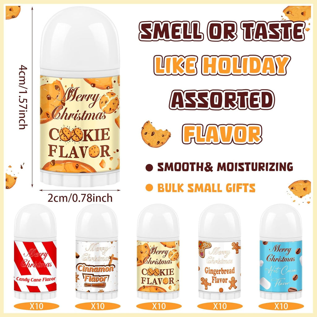 50 Pcs Christmas Lip Balm Bulk Mini Candy Cane Peppermint Flavor Lip Balms Bulk Christmas Stocking Stuffers Xmas Party Gifts Small Thank You Employee Appreciation Gifts for Women Men (Mixed Flavor)