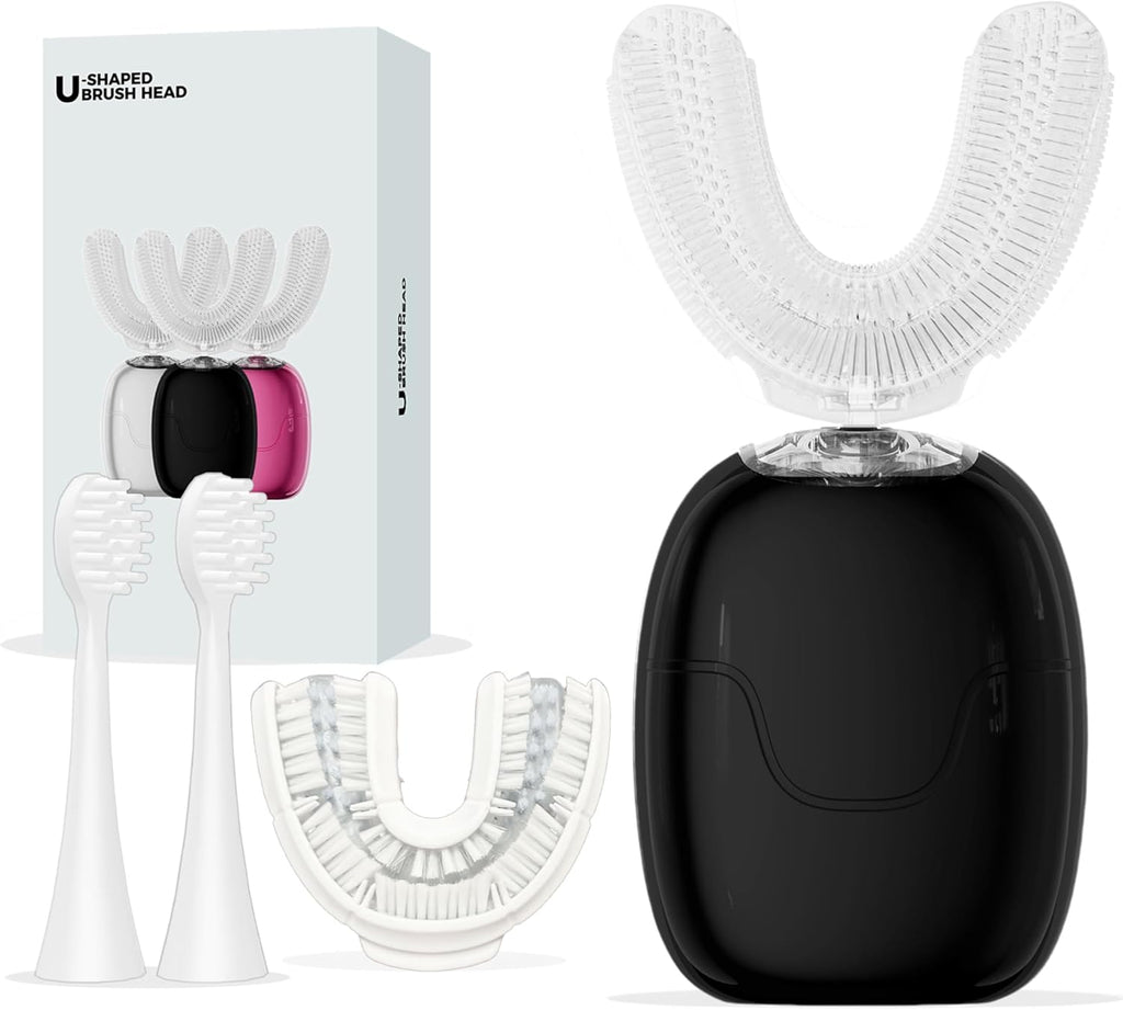 Electric U Shaped Toothbrush Adults with Nylon Brush Head,360 Degree Whole Mouth Cleaning, Rechargeable Electric Toothbrush,Teeth Whitening Brush for Home & Travel Use (Black)