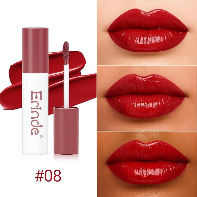 Erinde Lips Staining Lip Oil, Glossy Lip Stain, Long-Lasting Lightweight Lip Staining Oil, Moisturizing Plumping Hydrating Glossy Lip Tint, Vegan & Cruelty-Free, 08