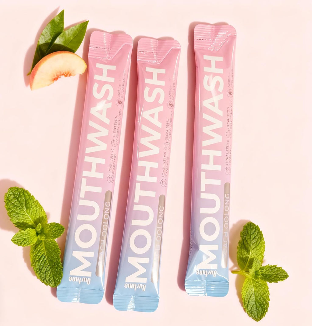 Travel Size Mouthwash, Peach Oolong Flavor, Alcohol-Free, 30-Pack Portable Packets, 0.5 Fl Oz Each, Long-Lasting Freshness (30)