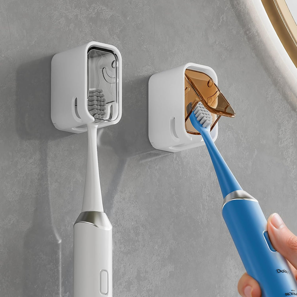 Toothbrush Holders for Bathroom【Innovation Single Slot Design】 2PCS Toothbrush Holder Wall Mounted with Cover for Shower, Single Toothbrush Dispenser Storage Organizer for Family & Travel