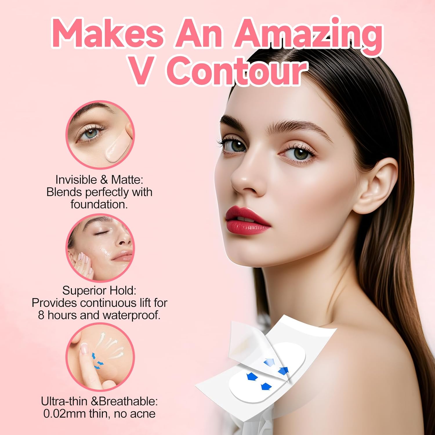 Face Lift Tape, 168PCS Face Tape, Face Lift Tape Invisible, Face Tape Lifting Invisible 8 Hours of Sustained, Perfect Facial Contouring, Visually Create A More Defined Jawline and Cheekbones