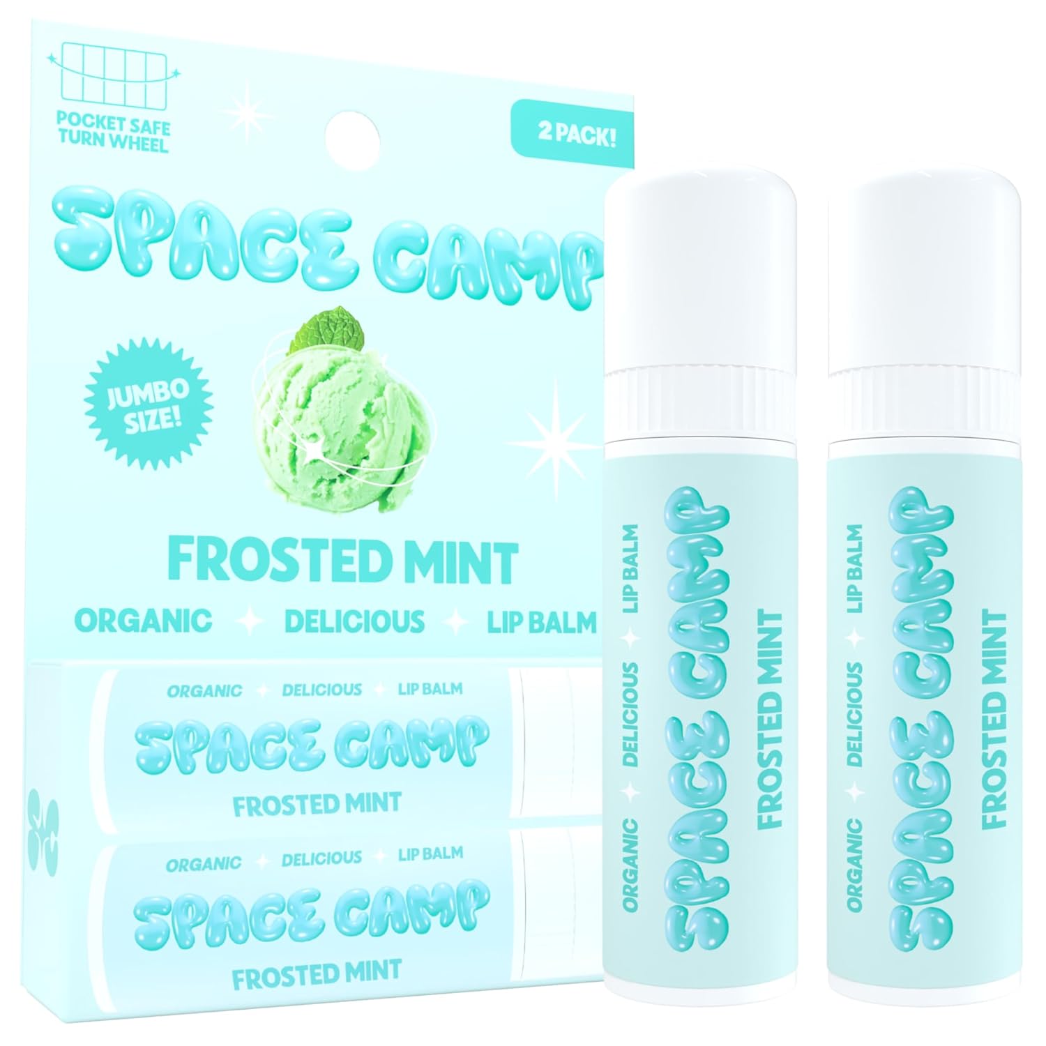 Wellness Jumbo Lip Balm - Frosted Mint Organic Flavored Balm (2 Pack)