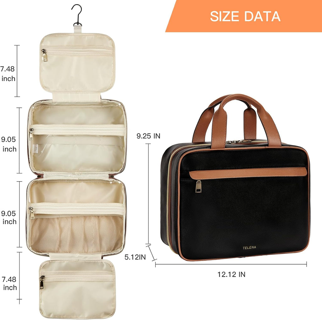 Telena Travel Toiletry Bag for Women with Hanging Hook, Water-resistant Cosmetic Bag Travel Organizer for Accessories, Toiletries, Shampoo