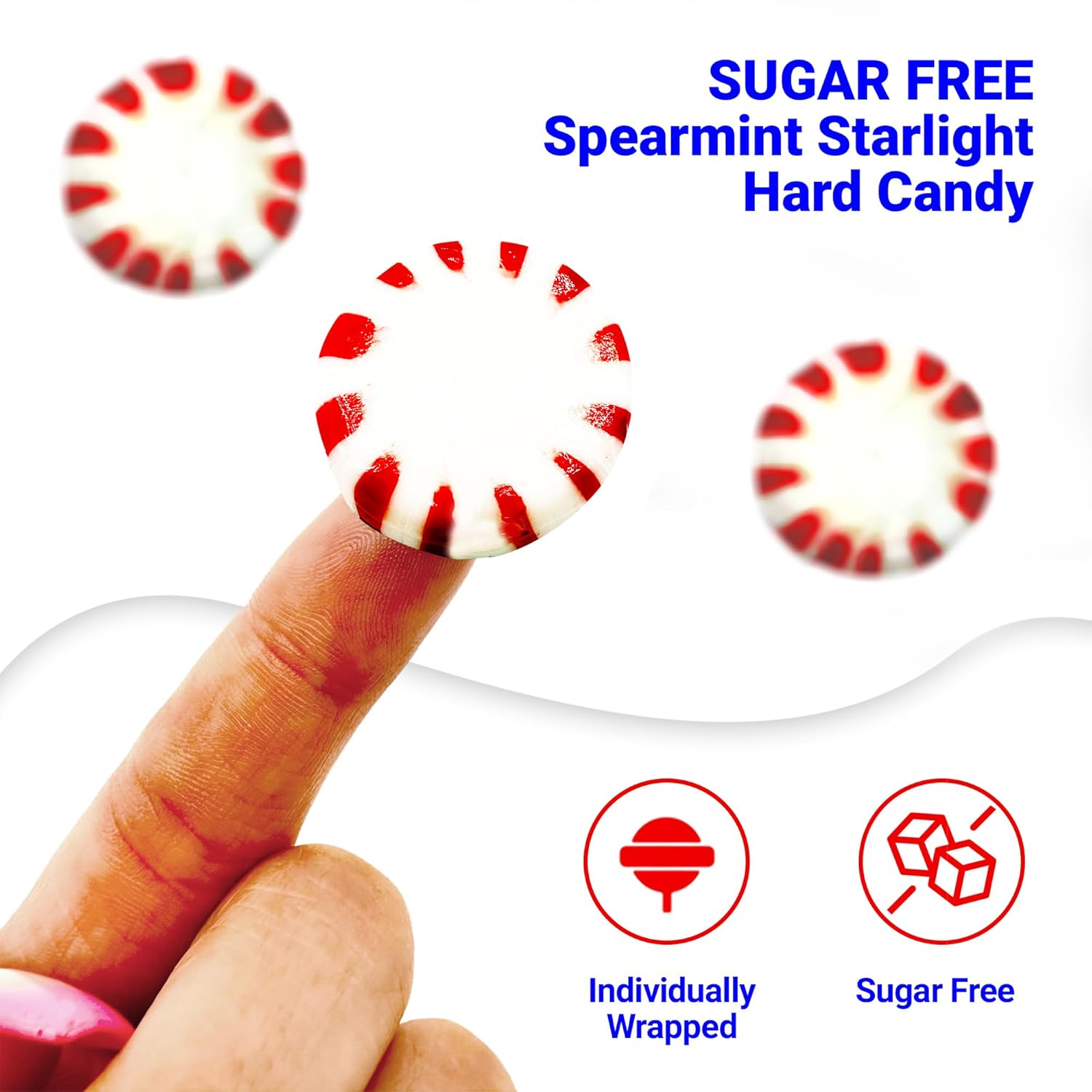 Sugar Free Peppermint Starlight Candy - 1 Pound Bulk Bag (Approx 90 Count) - Individually Wrapped - Valentines Day & Holiday Peppermint Mints- Keto & Diabetic Friendly Sugarless Hard Candy