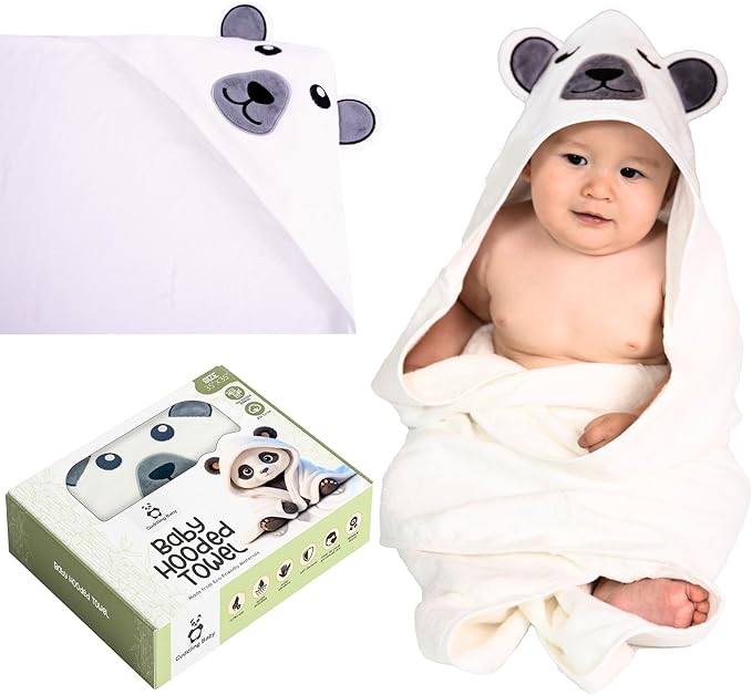 Premium Hooded Towel - 500GSM Viscose derived from Bamboo Cotton Baby Towels - Ultra Soft & Absorbent, Extra Large 35” x 35”, Hypoallergenic, Machine Washable Toddler Towel - Bear