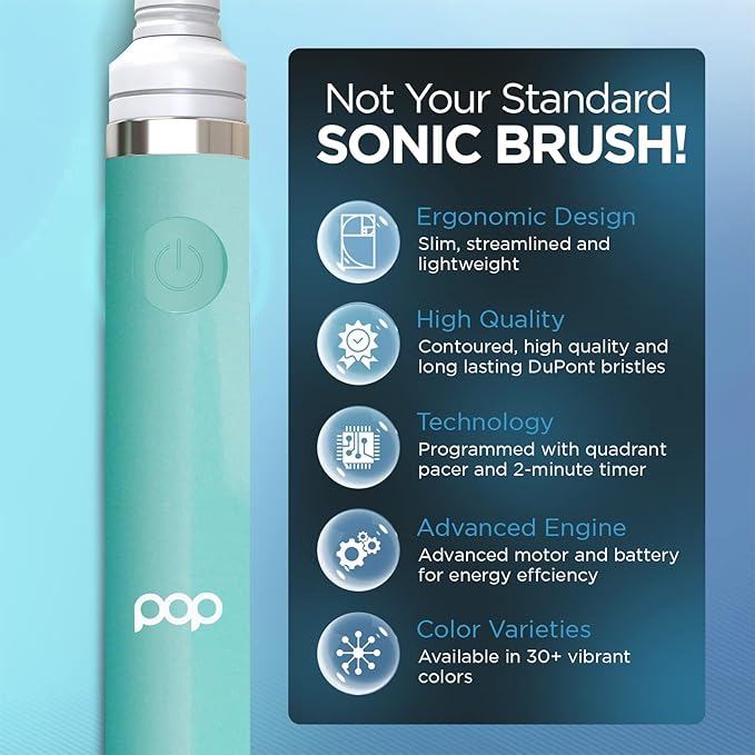 Pop Sonic Electric Toothbrush (Pastel Green) - Travel Toothbrushes w/AAA Battery | Kids Electric Toothbrushes with 2 Speed & 15,000-30,000 Strokes/Minute, Dupont Nylon Bristles