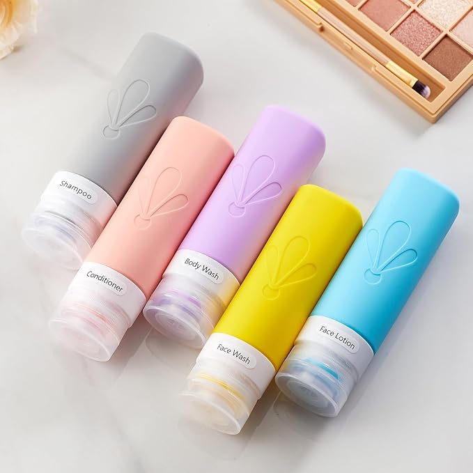 INSFIT Travel Bottles for Toiletries, TSA Approved 3oz Travel Size Containers, BPA Free Leak Proof Squeezable Silicone Tubes for Shampoo Conditioner Lotion Soap with Labels