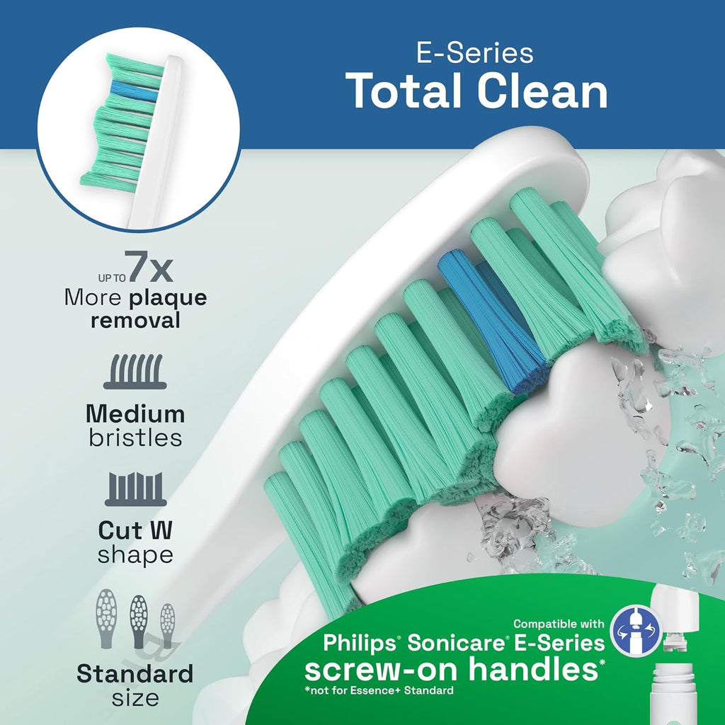 Brushmo e-Series Total Clean Replacement Toothbrush Heads, Compatible with Philips Sonicare Screw-on Electric Toothbrush Handles, 6 Standard Heads, Medium Firm Dupont Bristles, BM726, White