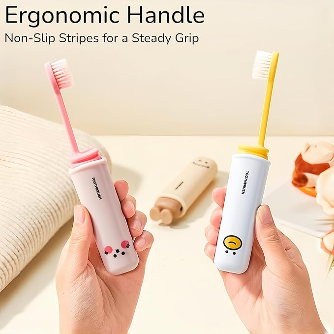 Folding Toothbrush with Built-in Cover, Perfect for Travel, Hiking & Camping, Compact & Portable, Toothbrush with Soft Bristles, for Adults & Kids (White)