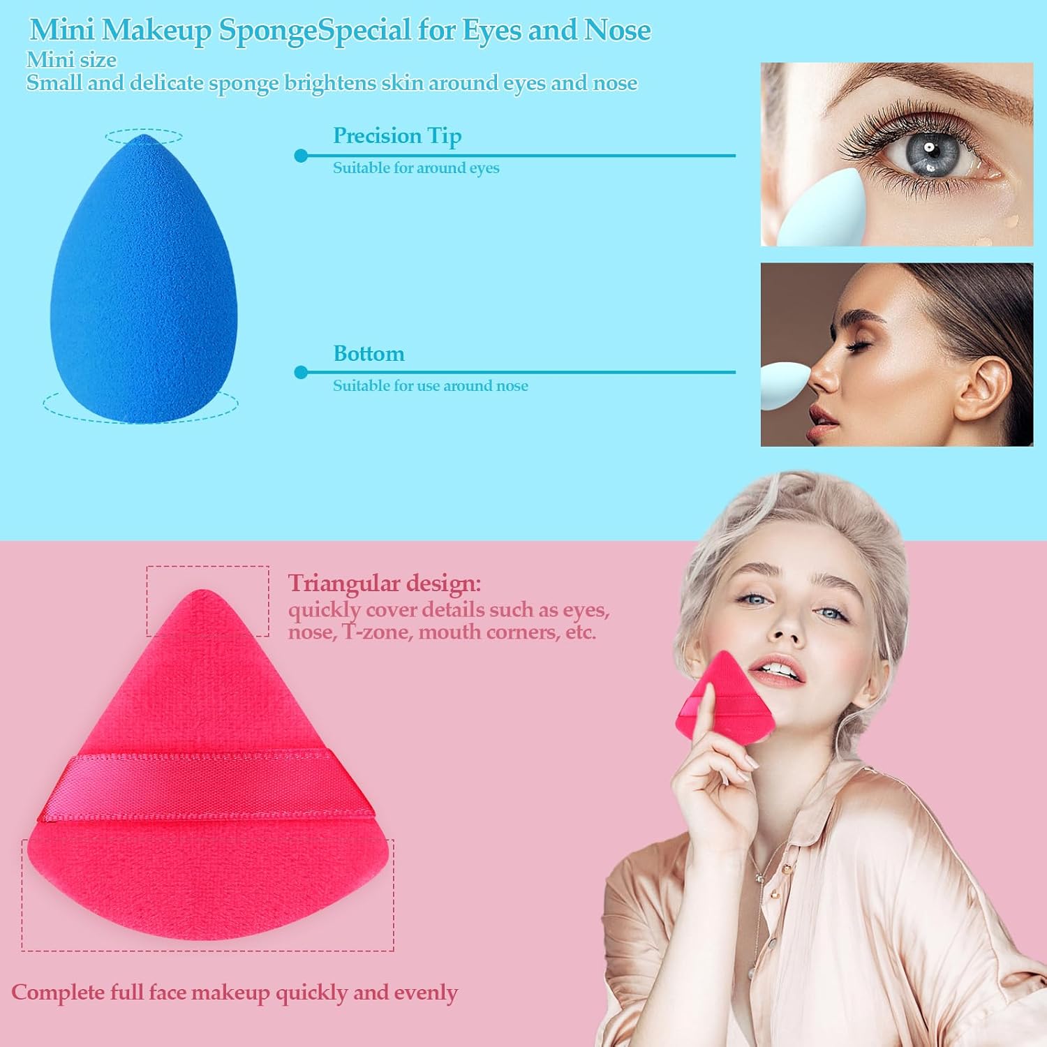 14 Pcs Makeup Sponge Beauty Sponges Blender with 4 Pcs Powder Puff and 4 Pcs Mini Make up Sponges for Liquid,Foundation,Powder,Concealer,Cream