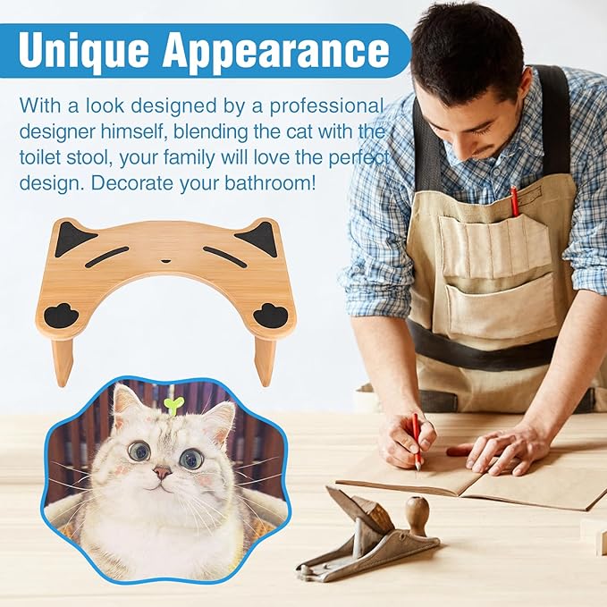 Bamboo Toilet Stool for Bathroom, 7 Inches Foldable Poop Stool with Non-Slip Pads