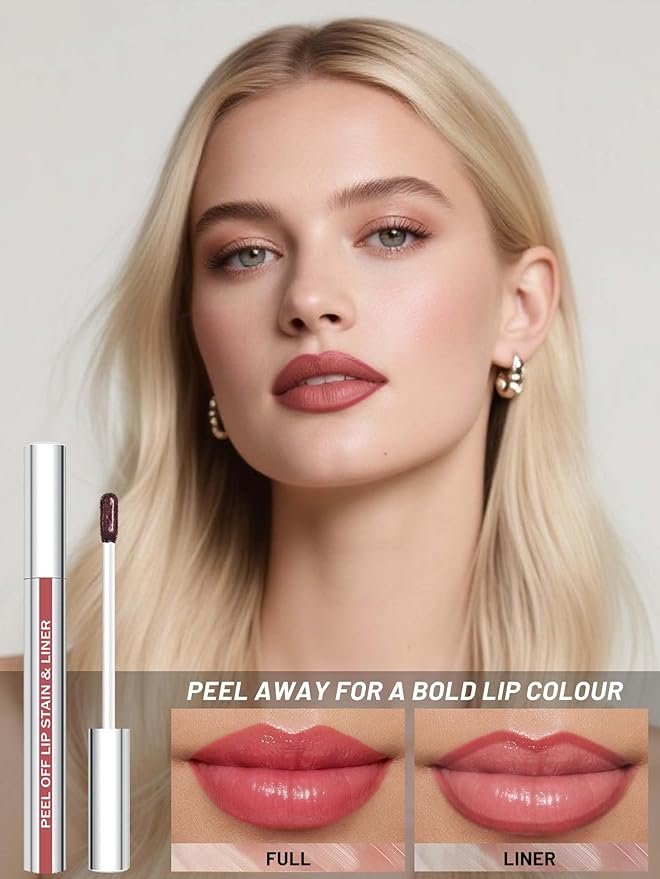 Lip Stain Peel Off Lip Liner Stain with Tweezer, Long Lasting Matte Lip Tint Tattoo, Highly Pigmented Color Lip Makeup, Waterproof Lipstick, Transfer-proof Lipstain for Women, Cool Rose