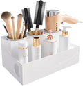 White Hair Tool Organizer Acrylic Hair Dryer and Styling Holder, Bathroom Countertop Blow Dryer Holder, Vanity Caddy Storage Stand for Accessories, Makeup, Toiletries