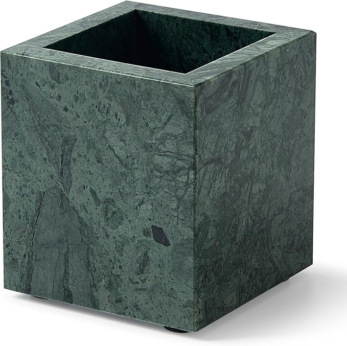 Real Natural Marble Toothbrush Holder & Pen Holder & Makeup Brush Holder, Genuine Stone Rectangular Bathroom Tumbler Cup, Durable Office & Home Countertop Organizer