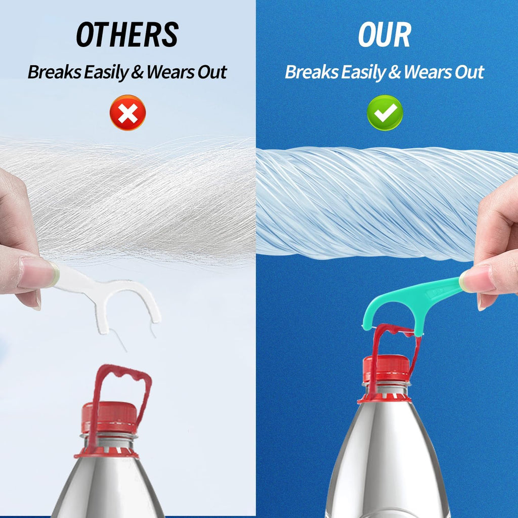 Floss Picks, 300 Count Mint Dental Floss Picks, Toothpicks with 5 Travel Cases for Extra Convenience, Helps Prevent Cavities, Remove Plaque & Freshen Breath, Premium Floss Sticks for Family