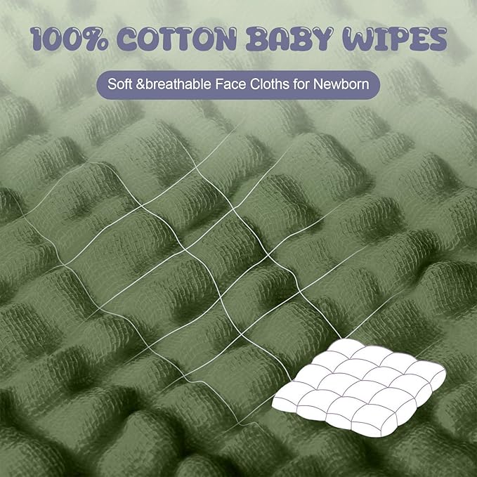 Breling 20 Pcs Baby Muslin Washcloth 12 x 12 Inch 100% Cotton Soft and Absorbent Muslin Washcloth Burp Cloth Wipe Newborn Face Towel for Baby Boy Girl Sensitive Skin(White, Light Green, Green)