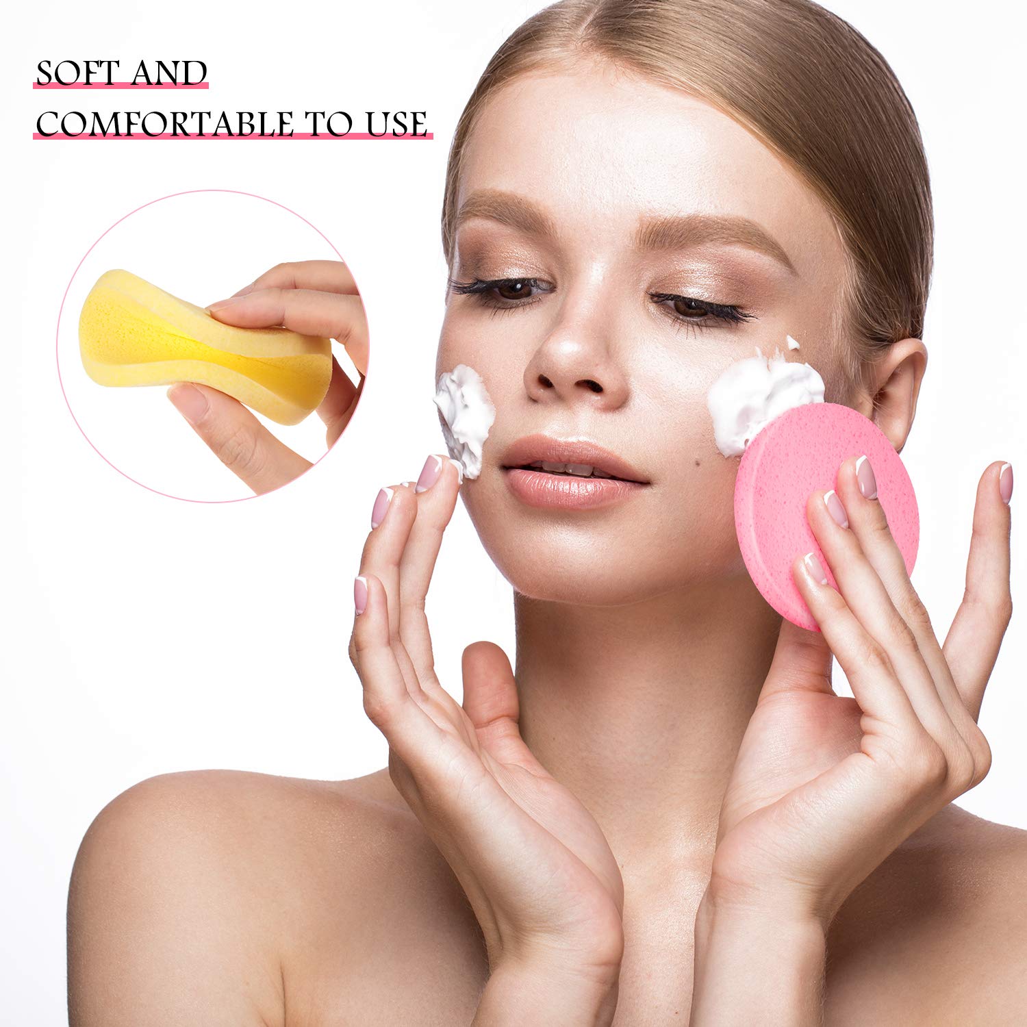 Patelai 120 Pieces Compressed Facial Sponge for Estheticians Face Makeup Removal Cleansing Sponge Pad Exfoliating Spa Wash Round Facial Cleansing Pads Supplies(Pink, Yellow, Blue)
