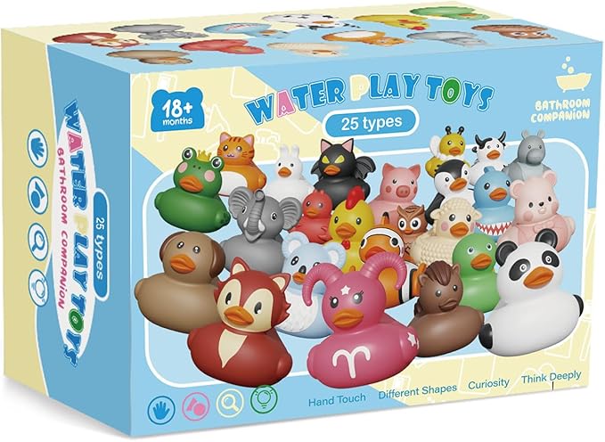 25PCS Rubber Ducks,Toddler Bath Toys,No Hole Bathtub Toys,Baby Pool Toys for 18 Months and Older