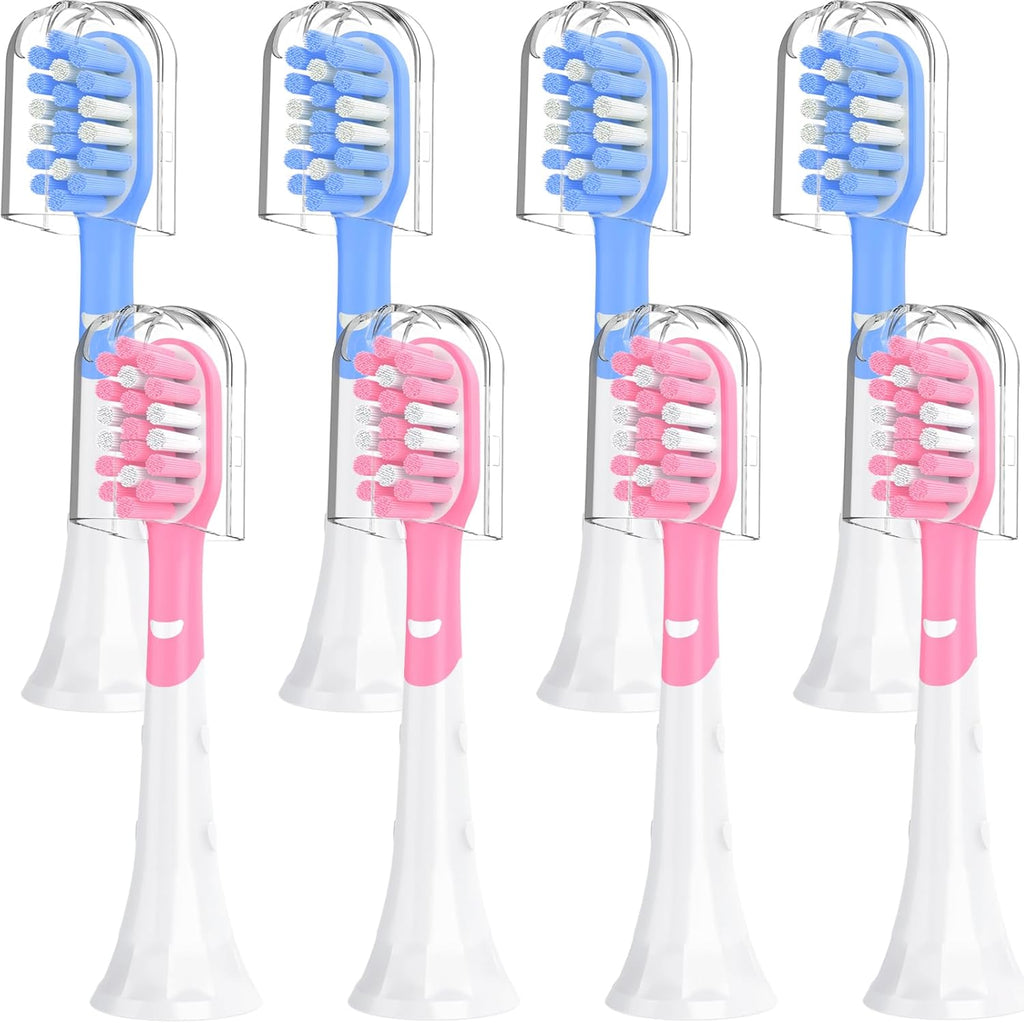 Kids Replacement Heads for Philips Sonicare 6032/94 6321 6340 6042 6320 6330, 3+ Years Old Toddler Soft Electric Toothbrush Compact, Child Brush Head for Boys Girls, 8 Pack Pink & Blue