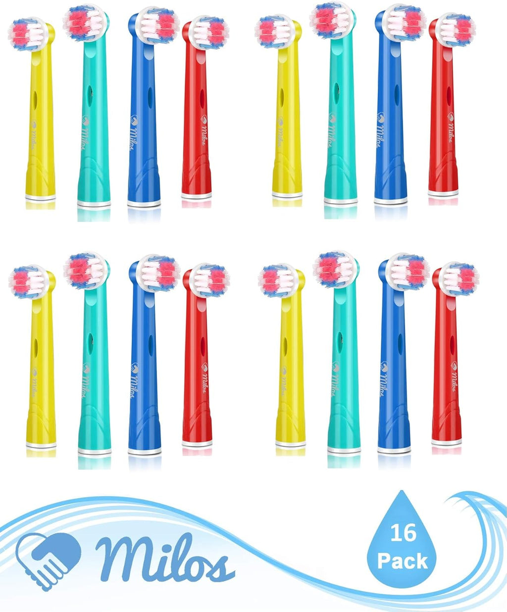 Milos Kids Replacement Heads Compatible with Oral B - Replacement Toothbrush Heads for Teenagers Aged 10-16 Soft Sensitive Replacement Brush Heads 16 Pack