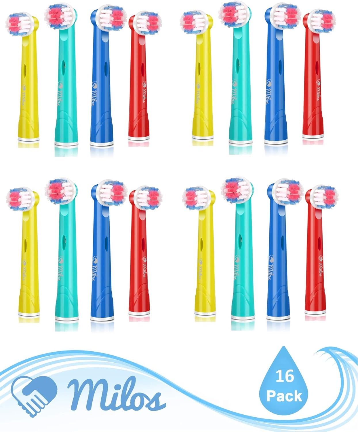 Milos Kids Replacement Heads Compatible with Oral B - Replacement Toothbrush Heads for Teenagers Aged 10-16 Soft Sensitive Replacement Brush Heads 16 Pack