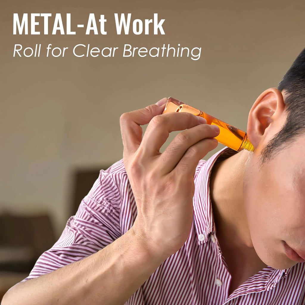 MATRUM Breathe Essential Oil Roll On, 100% Pure Fresh Mint Citrus Aromatherapy Blend Oil for Clear Breathing & Uplifting, Headache Relief, Calm & Focus, Metal Roller, 0.5 Fl Oz