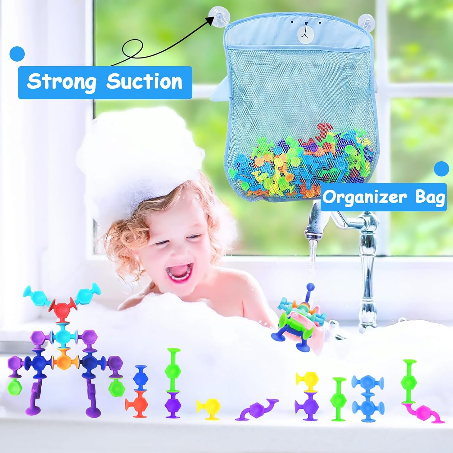 165Pcs Suction Cup Toy Bath Sensory Toys for Kids Genius Suckers Building Toys Party Favor Gift for 3 4 5 6 Year Old Boy Girl Toddler Travel Fidget Window Toy with Storage Organizer