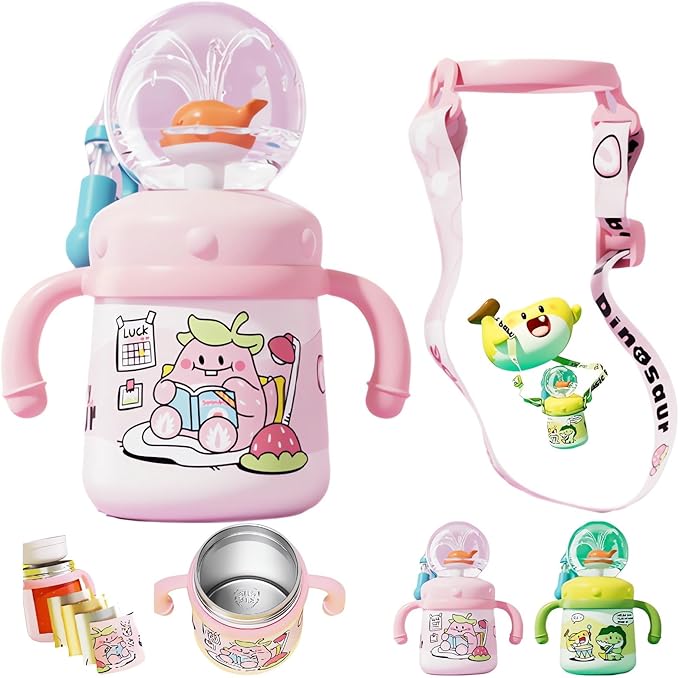 Stainless Steel Whale Fountain Tumbler with Handle 2025 Drinking Cup with Whale Squirt Insulated Travel Tumblers Kids Weighted Sippy Cup No Spill Cute Water Bottle with Lids and Straws Leak Proof (B2)