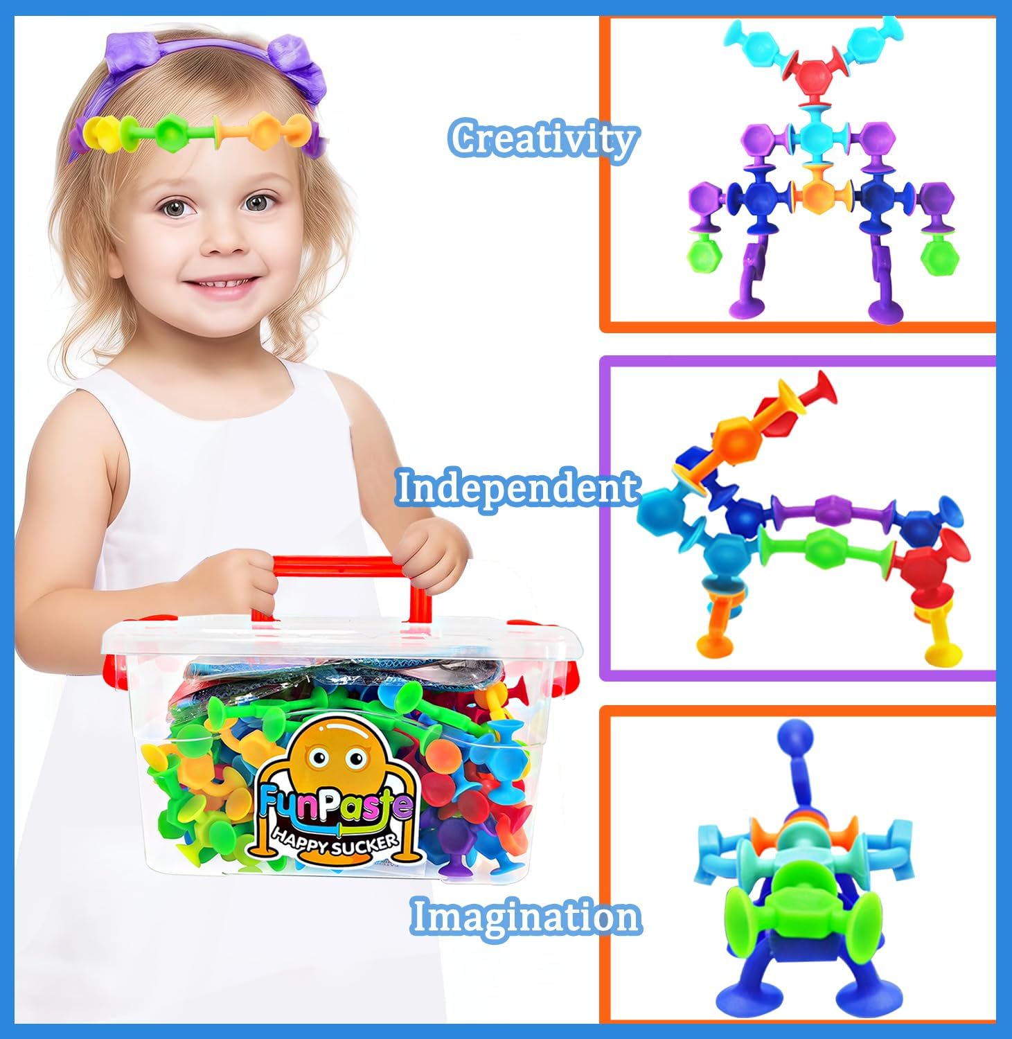 165Pcs Suction Cup Toy Bath Sensory Toys for Kids Genius Suckers Building Toys Party Favor Gift for 3 4 5 6 Year Old Boy Girl Toddler Travel Fidget Window Toy with Storage Organizer