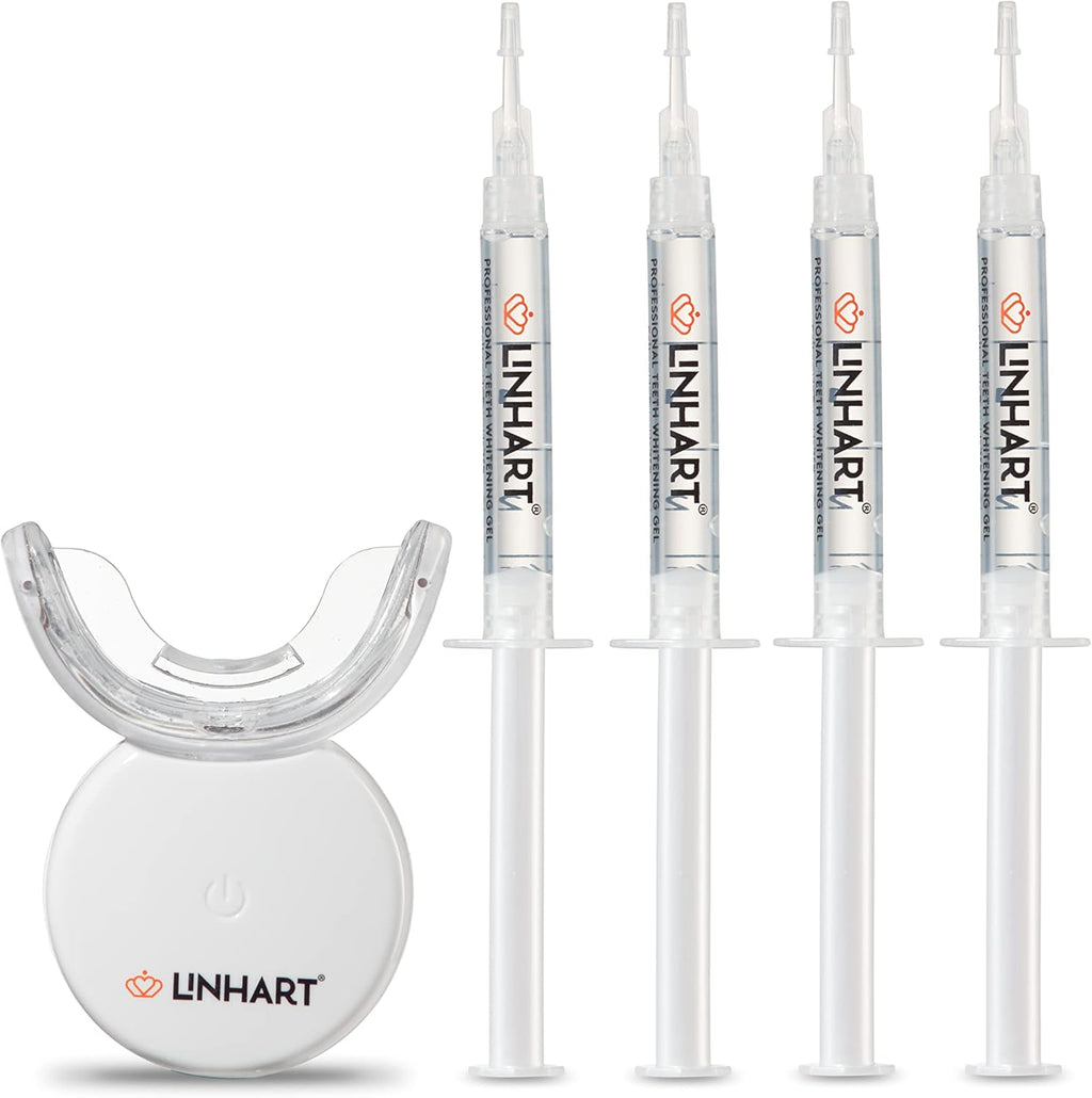 LINHART Teeth Whitening Kit with LED Light - Tooth Whitener Gel, Dental Whitening Gel Syringes with 35% Carbamide Peroxide and 16-Led Whitening Light - No Sensitivity, Whitens Teeth